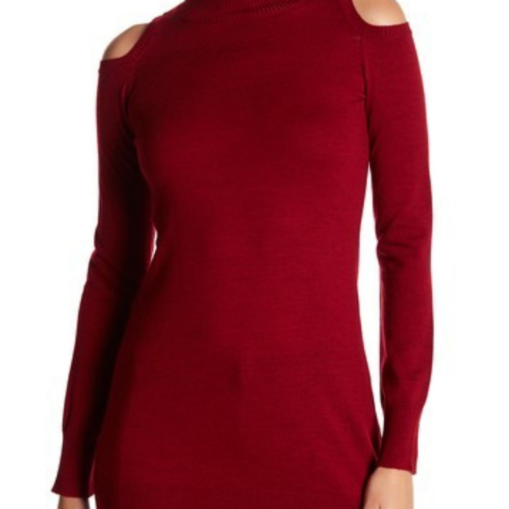 THREEDOTS Cold Shoulder Mock Neck Wool Pullover